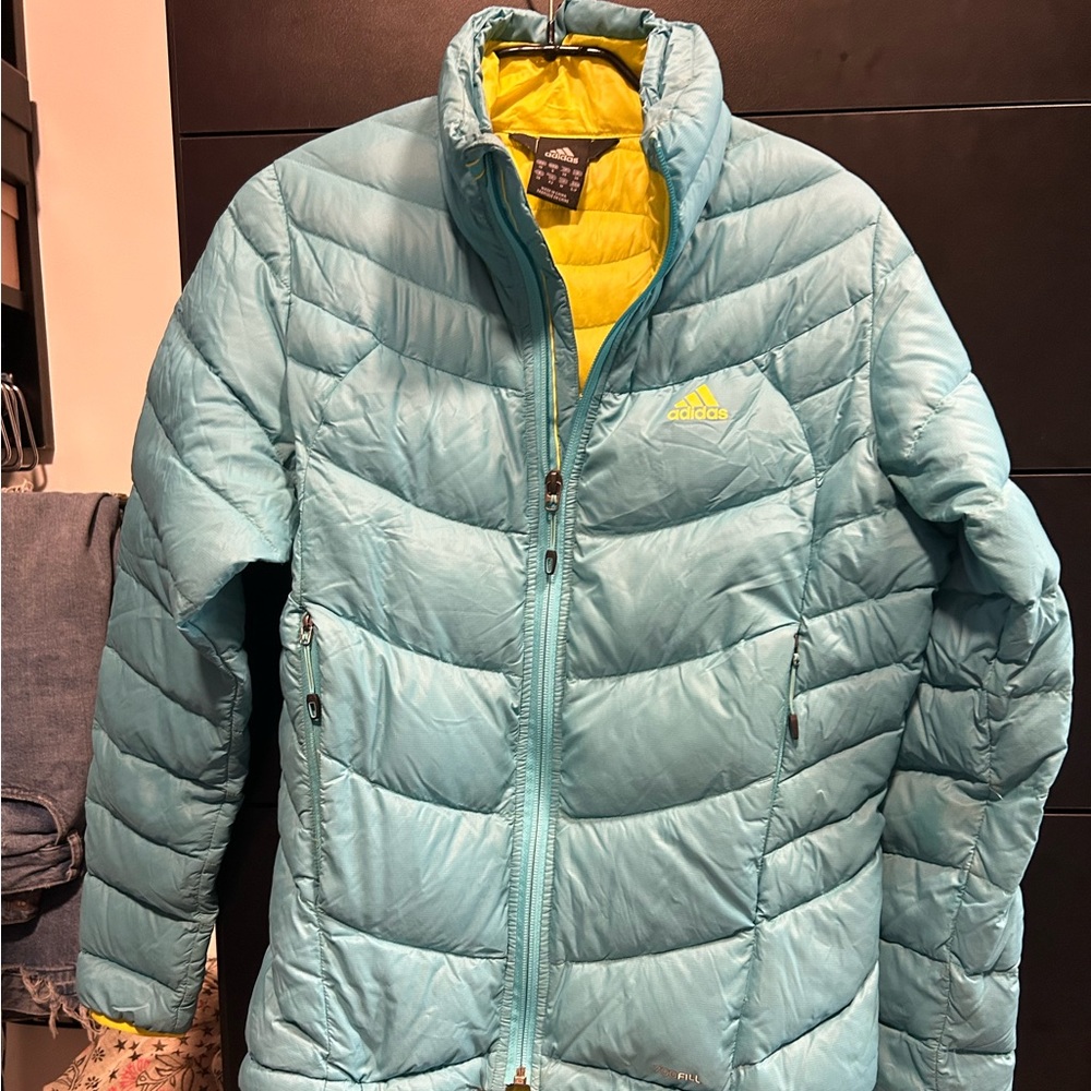 Adidas Womens Sz M 700 Fill Down Super Trekking Packable Outdoor Jacket Blue